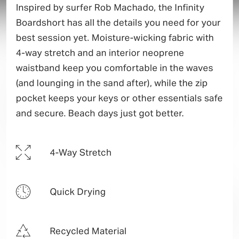 Vuori Infinity Boardshorts Black Vintage Ocean Print Black Gray Size 34 NWOT - Picture 10 of 12